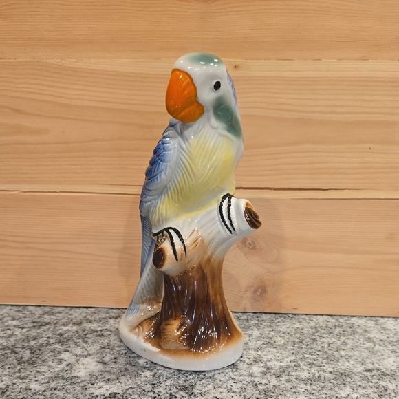 Vintage Parrot Figurine made in Brazil Blue Green Brown W/ Orange Beak EUC 9 - Picture 1 of 5